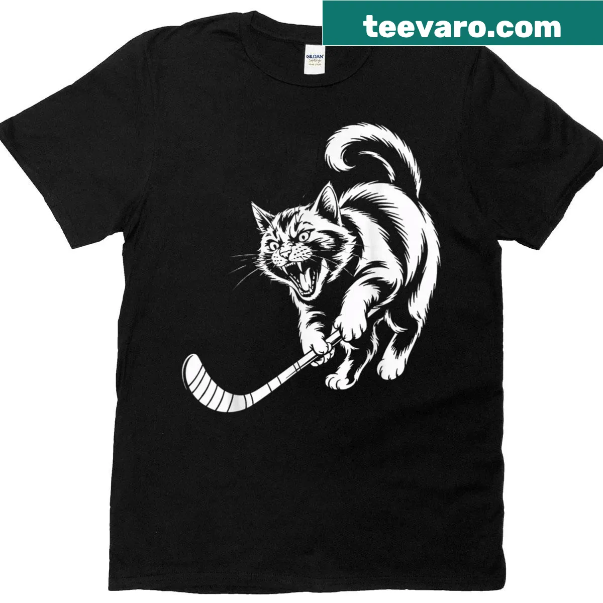 Illustration of a kitten in hockey gear with a hockey stick. — on a men's t-shirt