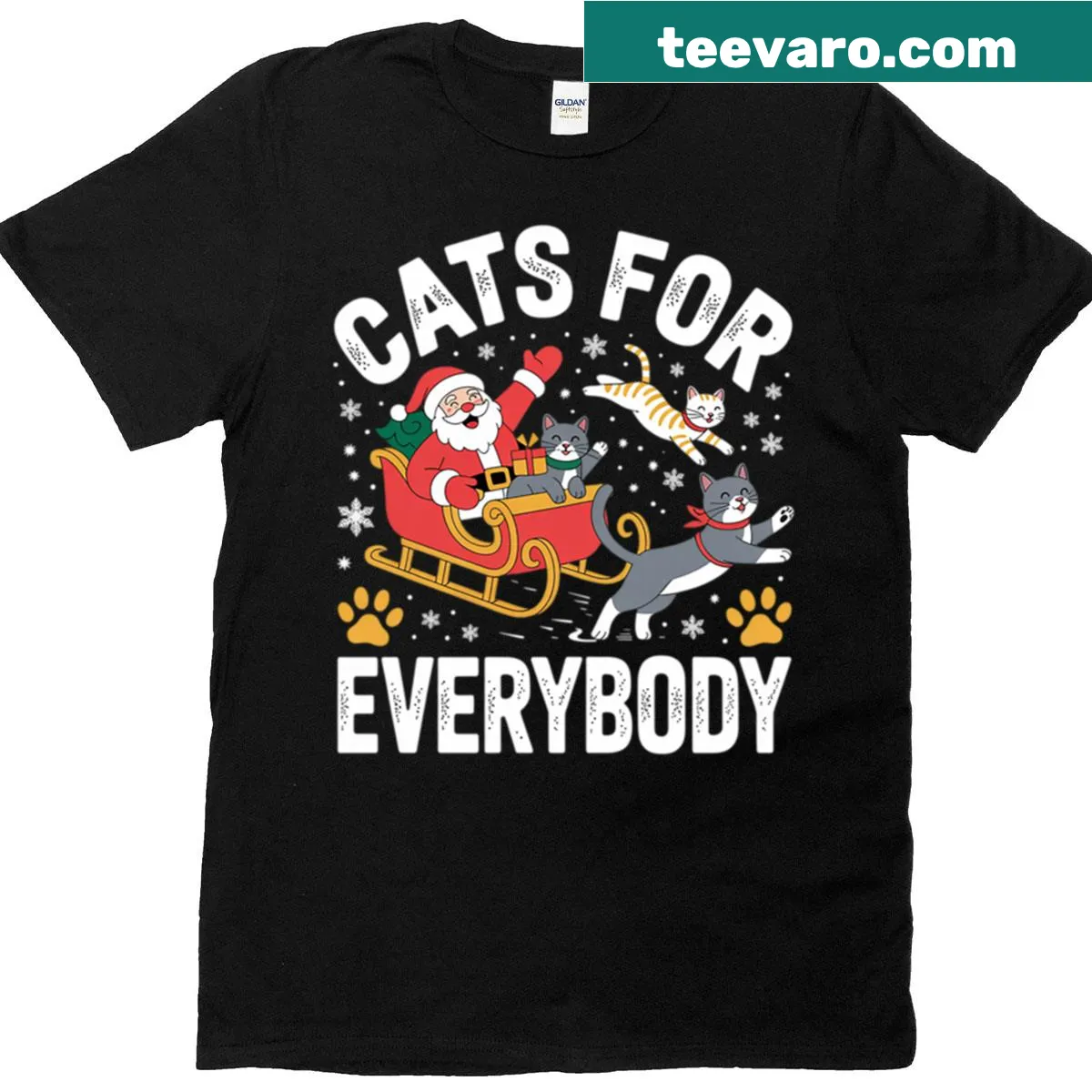 Funny Christmas shirt with text 'Cats For Everybody' and festive design — on a men's t-shirt