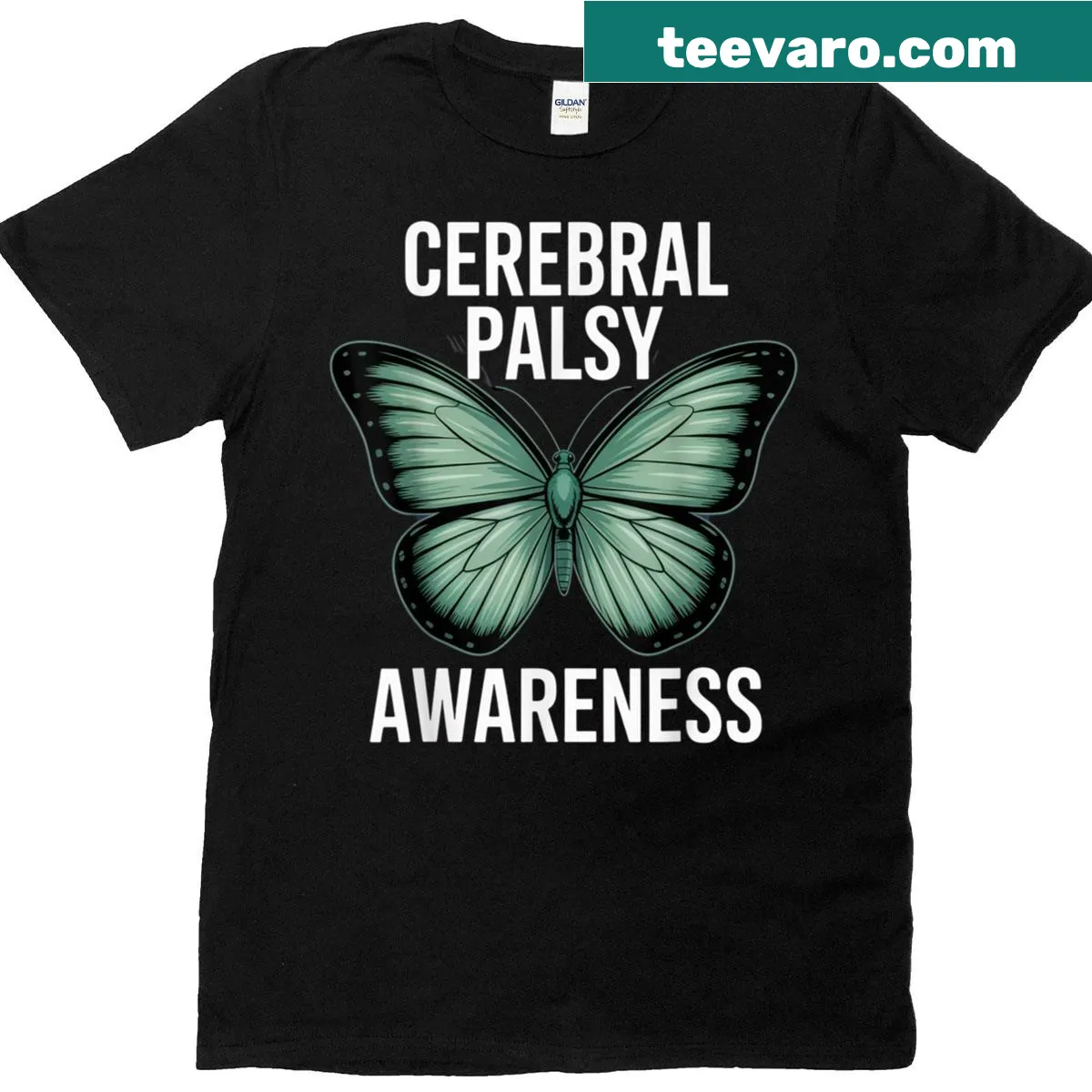 Butterfly design for cerebral palsy awareness T-shirt — on a men's t-shirt