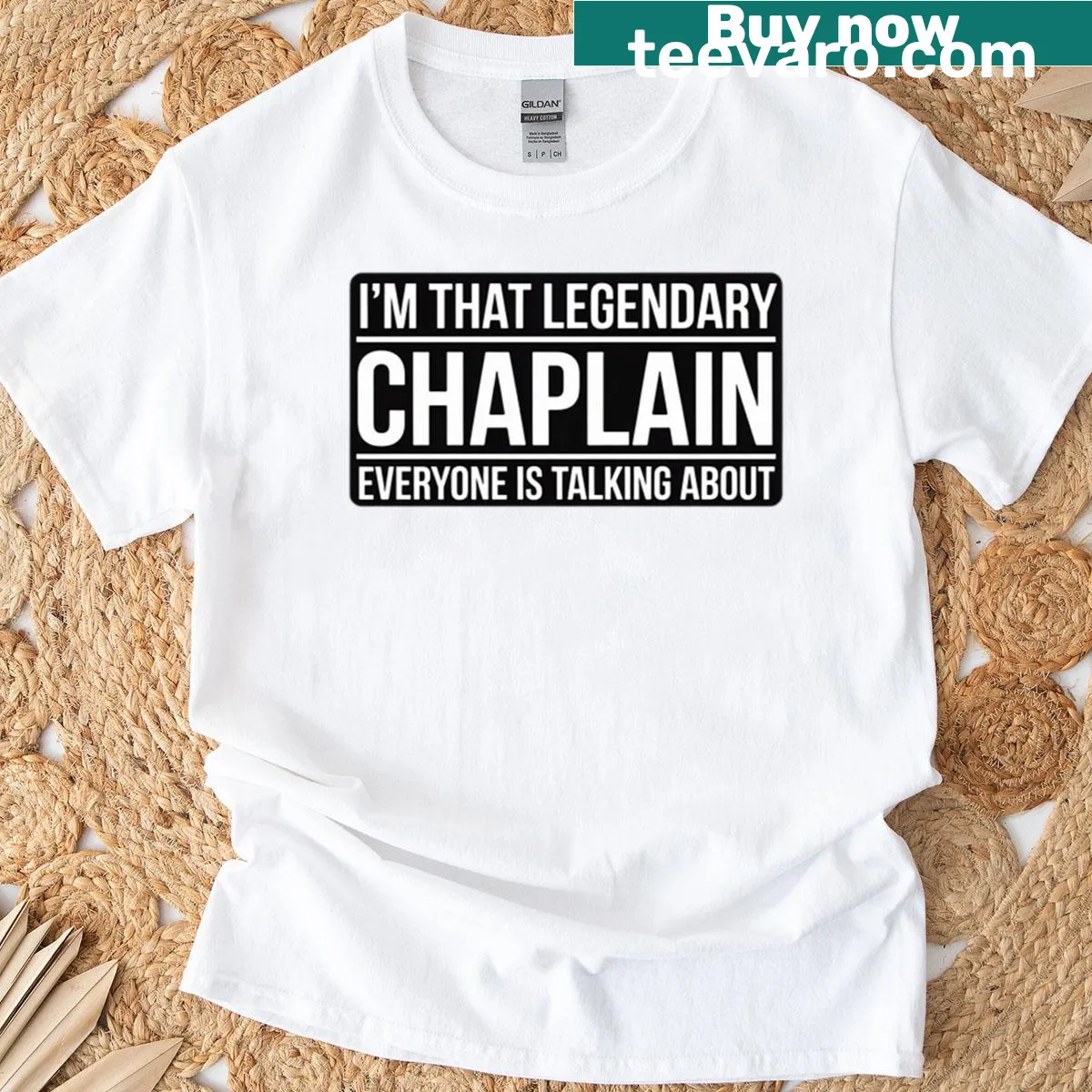 Chaplain title t-shirt with bold typography — on a men's t-shirt
