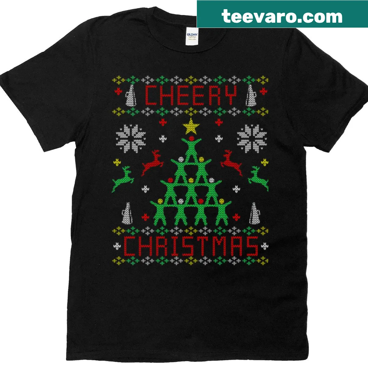 Cheerleader themed Christmas t-shirt with festive typography. — on a men's t-shirt