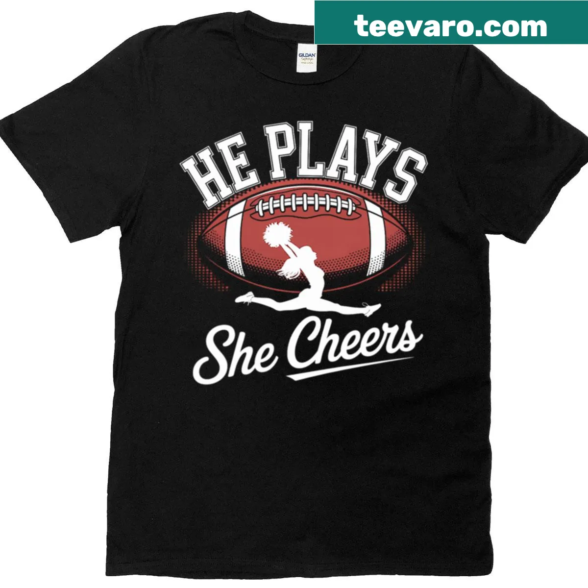 Football and cheer mom t-shirt with dual-themed design — on a men's t-shirt