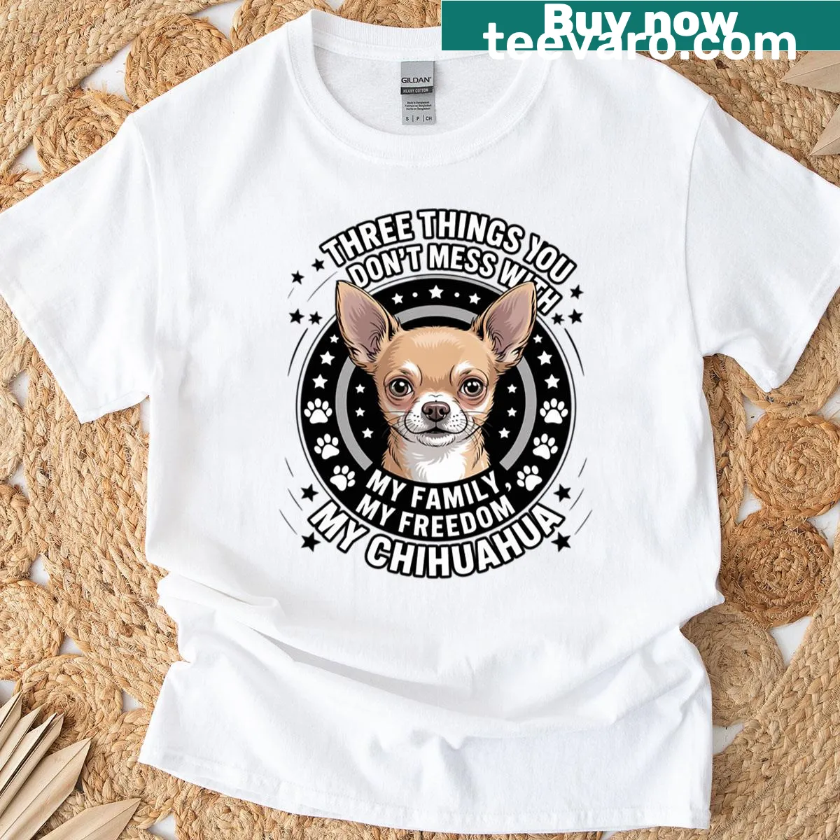 Playful Chihuahua T-shirt featuring a humorous graphic. — on a men's t-shirt