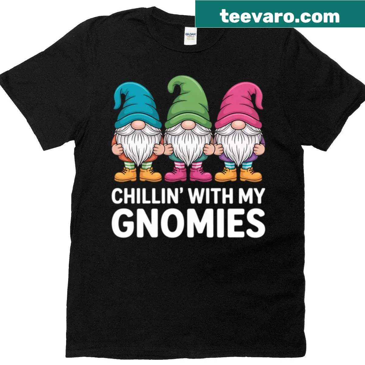 Cartoon gnomes chilling together on a fun T-shirt — on a men's t-shirt