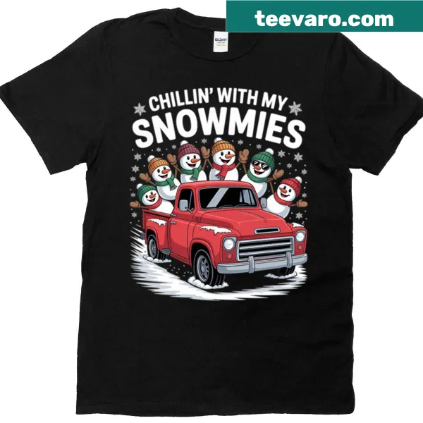 Pickup truck with snowmen graphic on a Christmas T-shirt