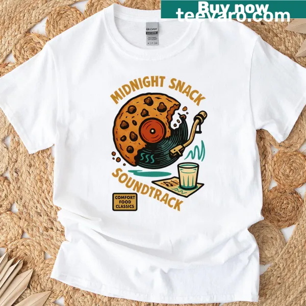 Vintage-inspired t-shirt featuring chocolate chip cookie vinyl record design