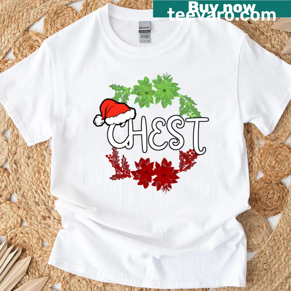 Christmas Chest Nuts typography t-shirt with festive text design. — on a men's t-shirt
