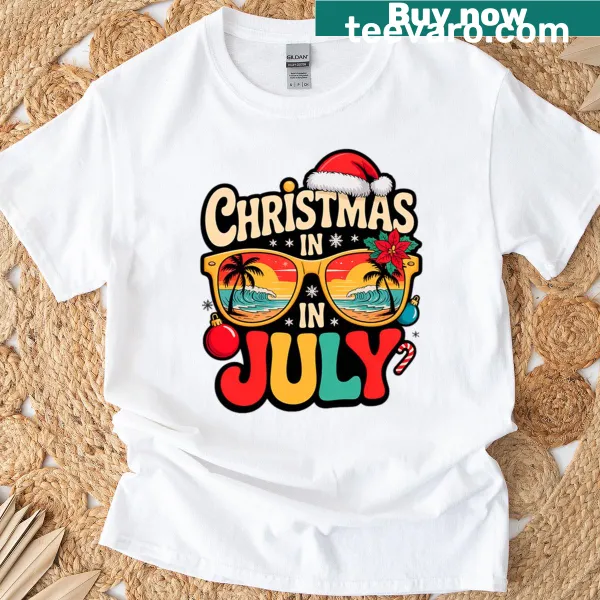 T-shirt featuring a playful design combining Christmas and summer themes