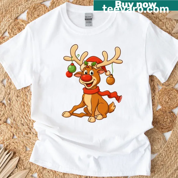 Funny Christmas reindeer illustration on a humorous T-shirt