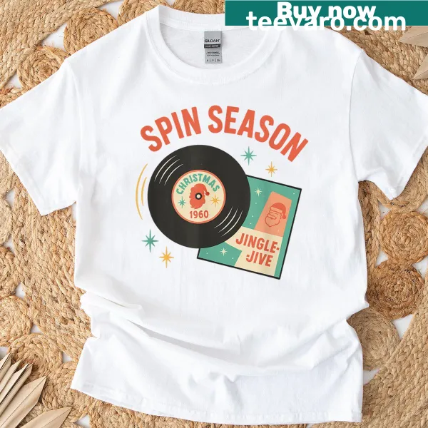 Retro design of a vinyl record player on a Christmas T-shirt