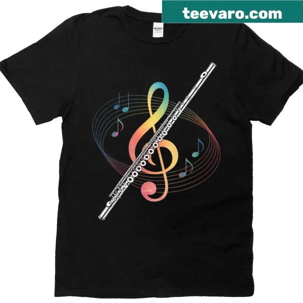 Illustration of a treble clef and flute on a shirt