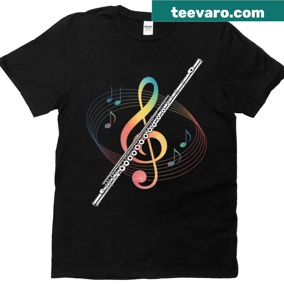 Illustration of a treble clef and flute on a shirt — on a men's t-shirt