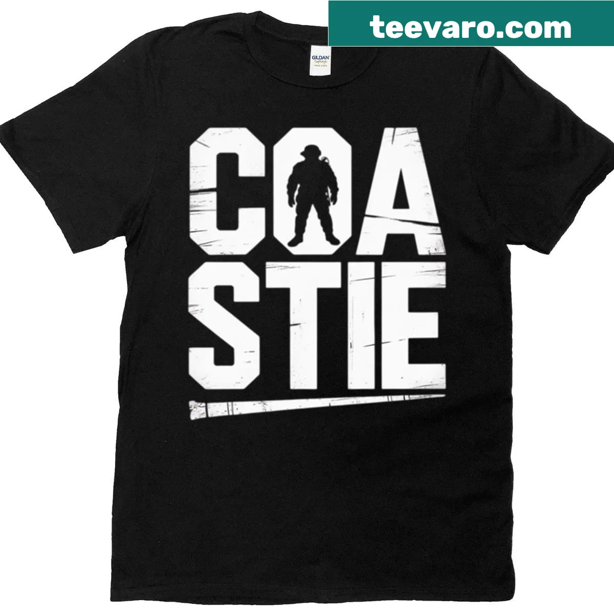 Coast Guard-themed T-shirt featuring sea rescue graphics. — on a men's t-shirt