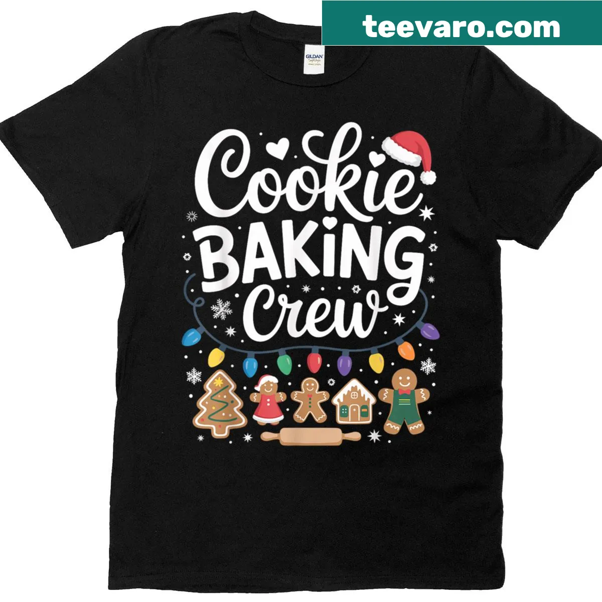 Funny t-shirt for cookie baking crew with gingerbread design — on a men's t-shirt