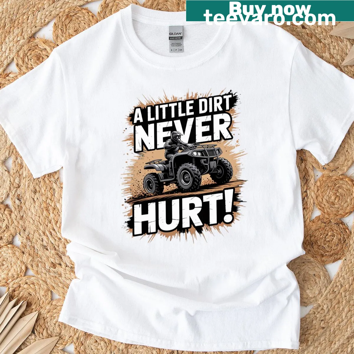 Cartoon graphic of an ATV quad bike design on a t-shirt — on a men's t-shirt