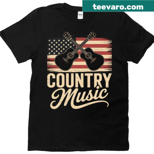 Country music t-shirt featuring guitar and American flag