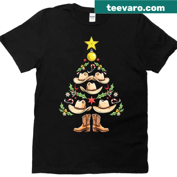 Cowgirl-themed Christmas tree graphic T-shirt