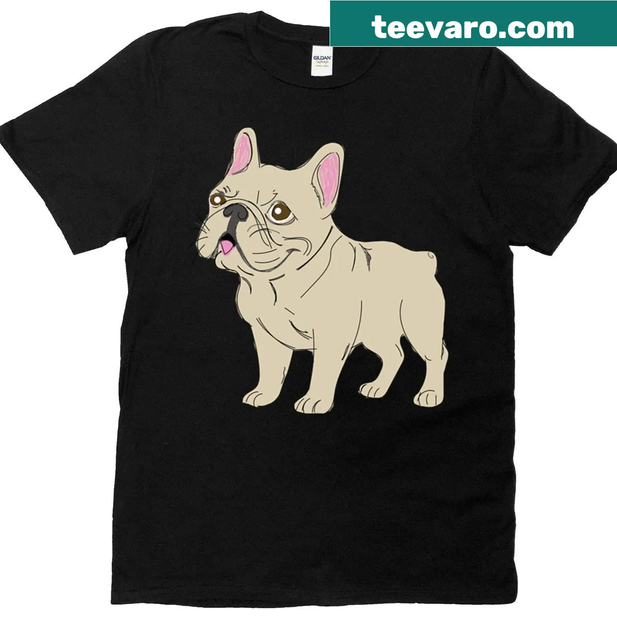 Illustration of a cute French Bulldog on a cream t-shirt — on a men's t-shirt