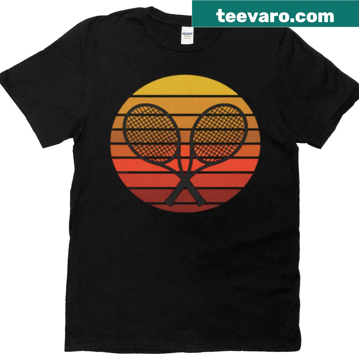 Retro t-shirt featuring crossed tennis racquets — on a men's t-shirt