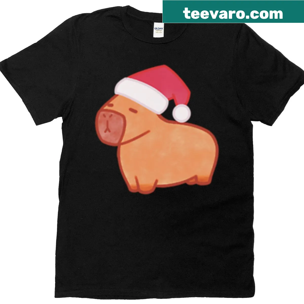 Cute Christmas capybara wearing a Santa hat on a t-shirt — on a men's t-shirt