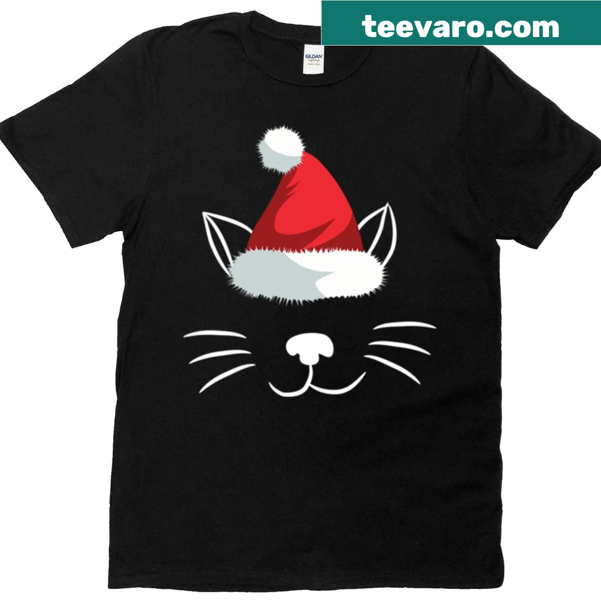 Christmas t-shirt with a cat wearing a Santa hat — on a men's t-shirt