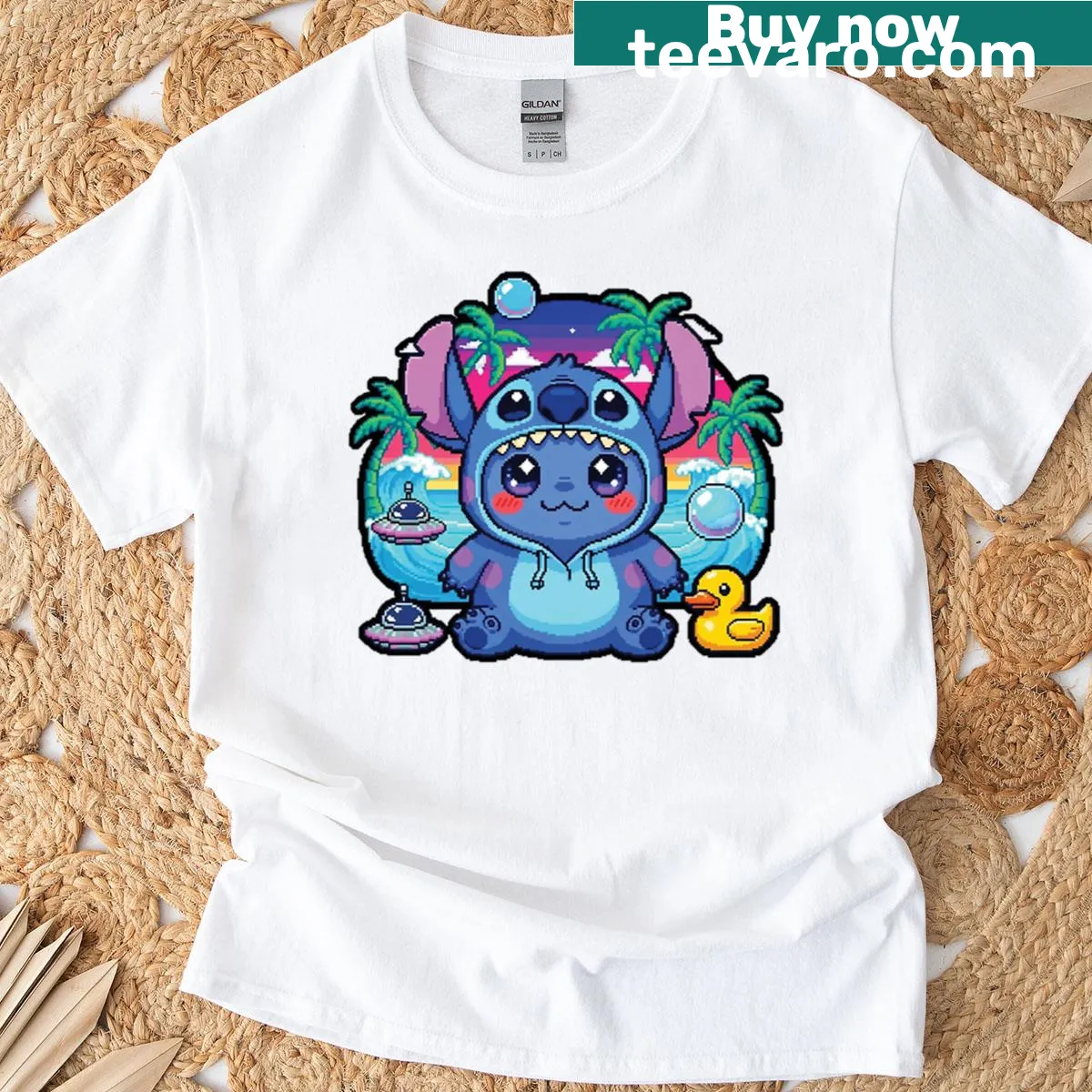 Whimsical T-shirt depicting a cute ocean alien blob — on a men's t-shirt