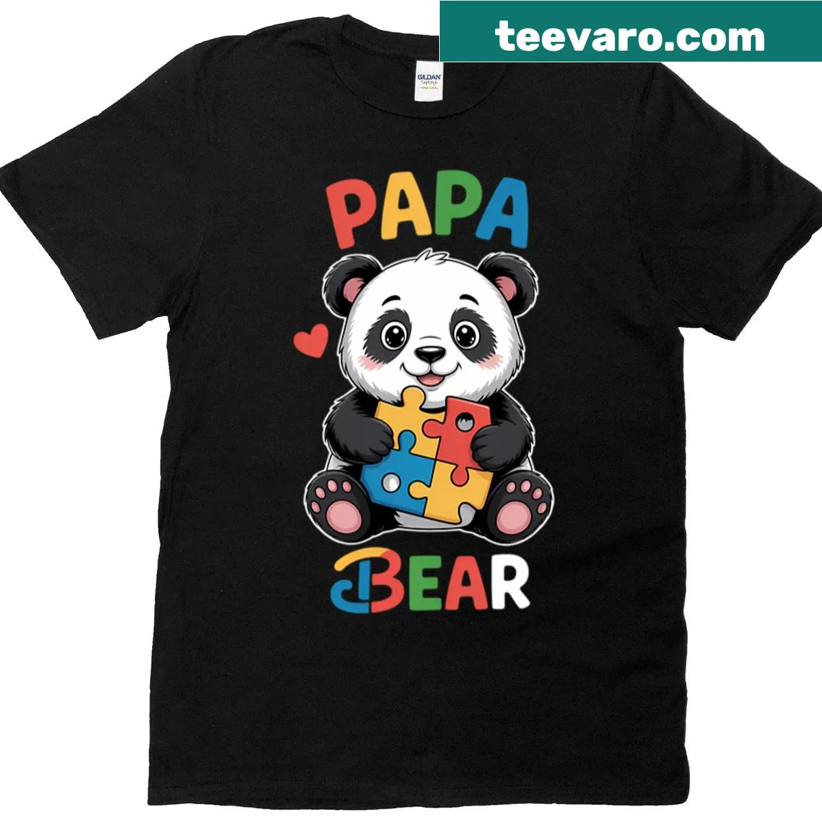 Papa panda illustration with puzzle pieces for autism awareness — on a men's t-shirt