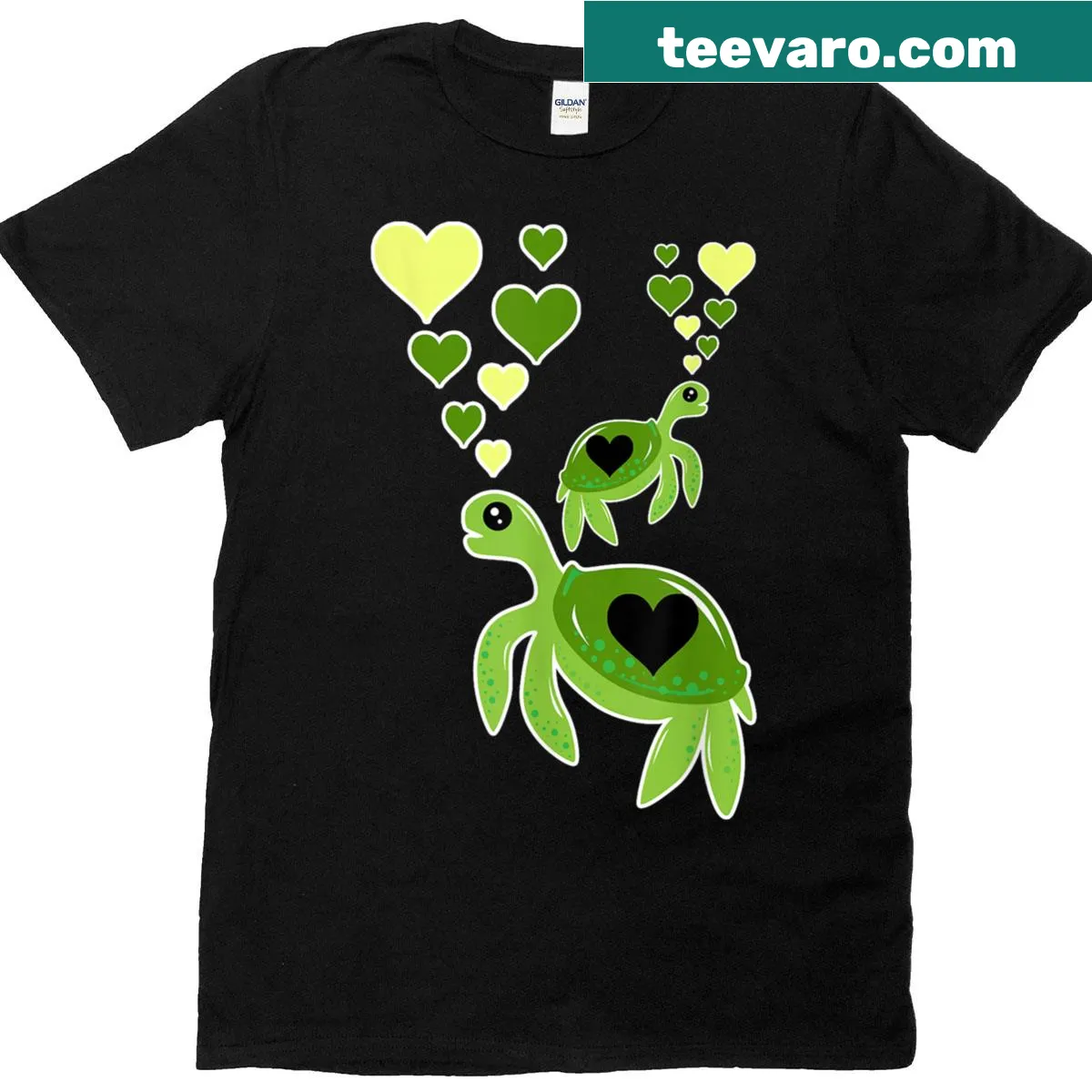 Cute t-shirt for sea turtle lovers with hearts design — on a men's t-shirt