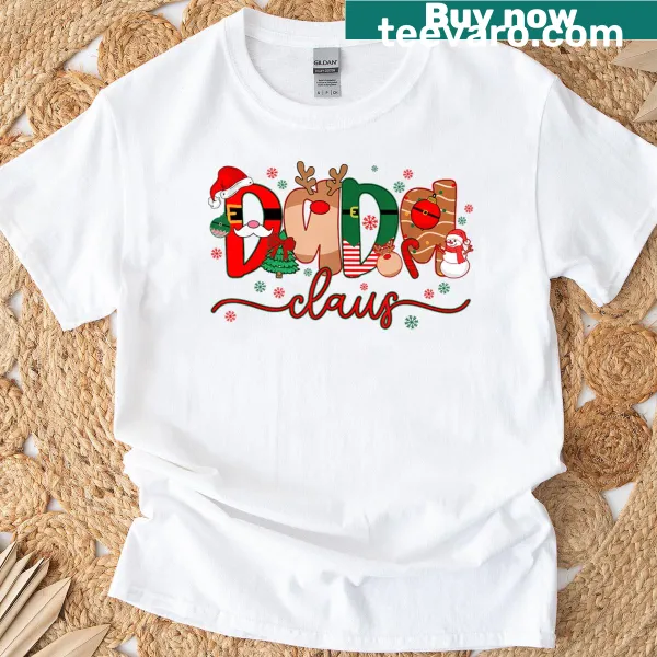 Family matching T-shirt with Dada Claus and Christmas lights design