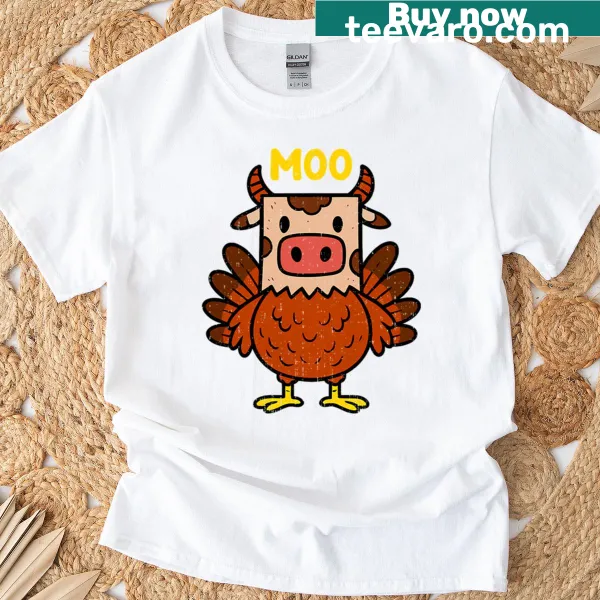 Funny Thanksgiving T-shirt with cow and turkey design