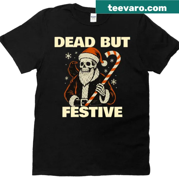 Skeleton Santa illustration with gothic humor T-shirt