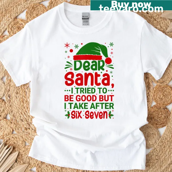 Funny Christmas t-shirt with 'Dear Santa I Tried To Be Good' text