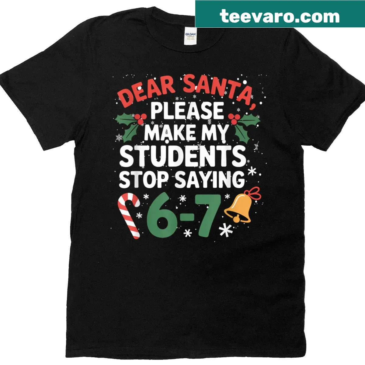 Funny Christmas Teacher T-shirt with playful Santa letter design — on a men's t-shirt