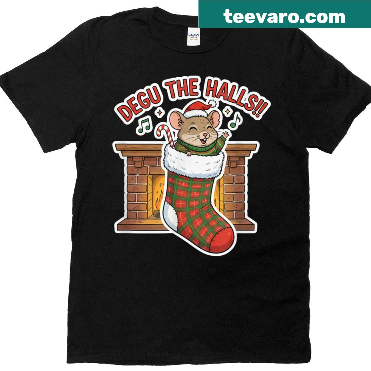 Funny Christmas T-shirt featuring a degu and playful text. — on a men's t-shirt