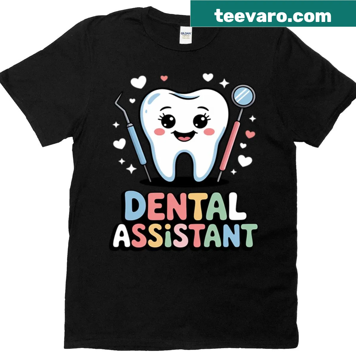 Illustrated dental tools design on a proud dental assistant T-shirt — on a men's t-shirt