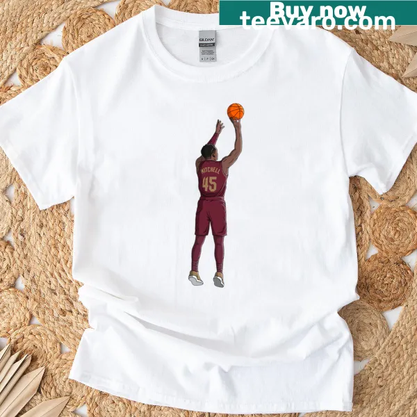 Dynamic Donovan Mitchell basketball graphic on Cleveland Cavaliers shirt