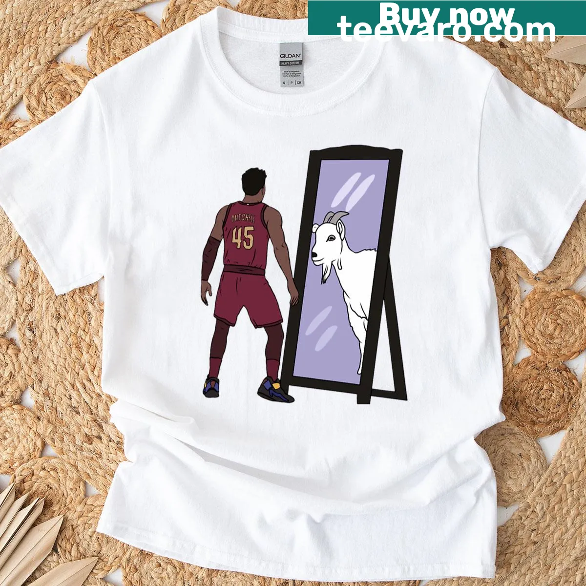 Oversized t-shirt celebrating Donovan Mitchell, the GOAT — on a men's t-shirt