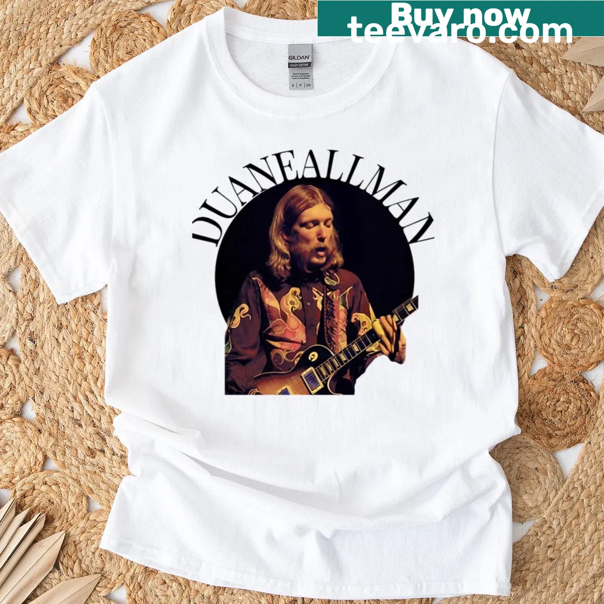 Vintage-style T-shirt honoring Duanne Allman with a classic music theme — on a men's t-shirt