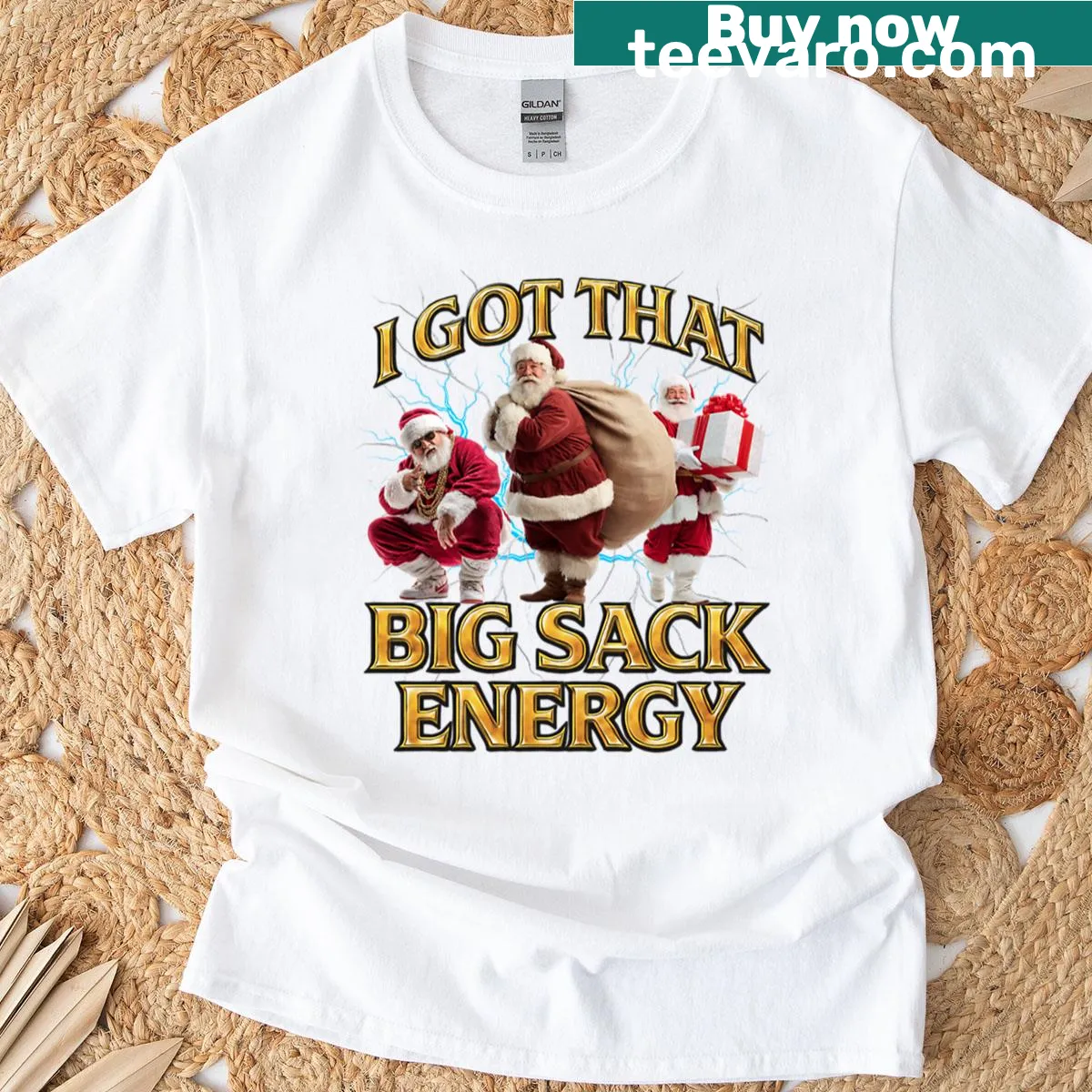 Funny Christmas Santa t-shirt with playful slogan — on a men's t-shirt