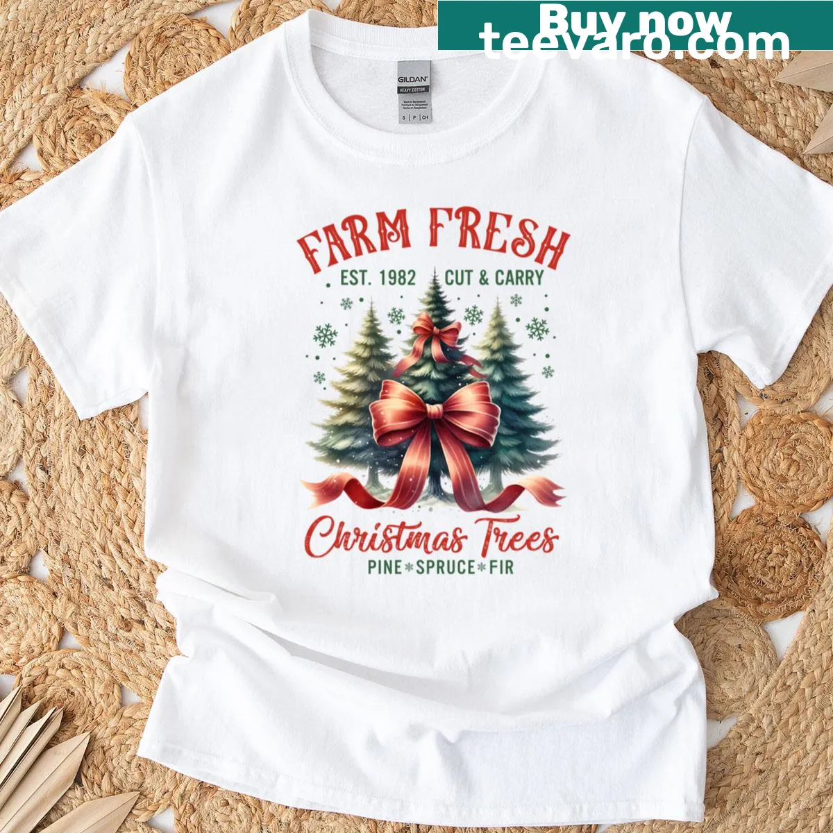 Vintage-style t-shirt with Christmas tree farm design — on a men's t-shirt