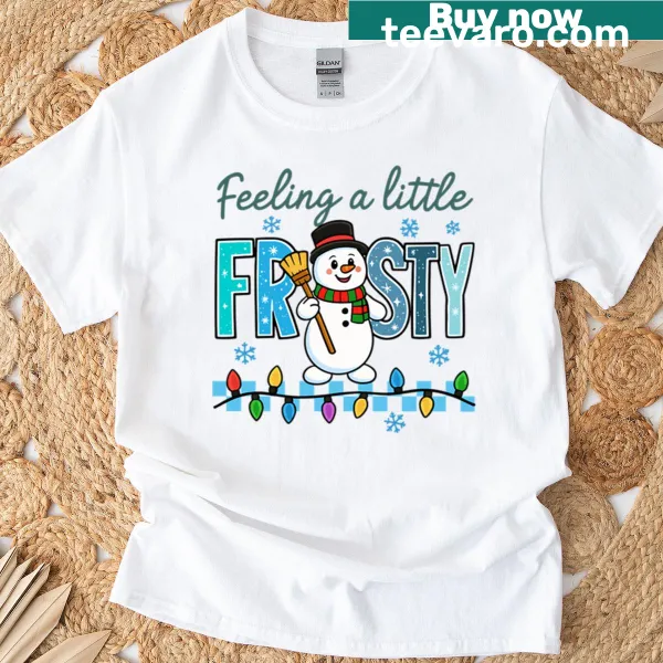 Snowman with Christmas lights graphic t-shirt