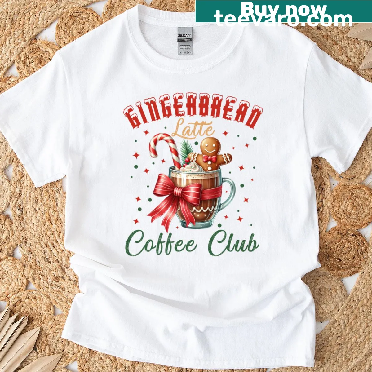 Illustrated gingerbread latte design for coffee lovers — on a men's t-shirt