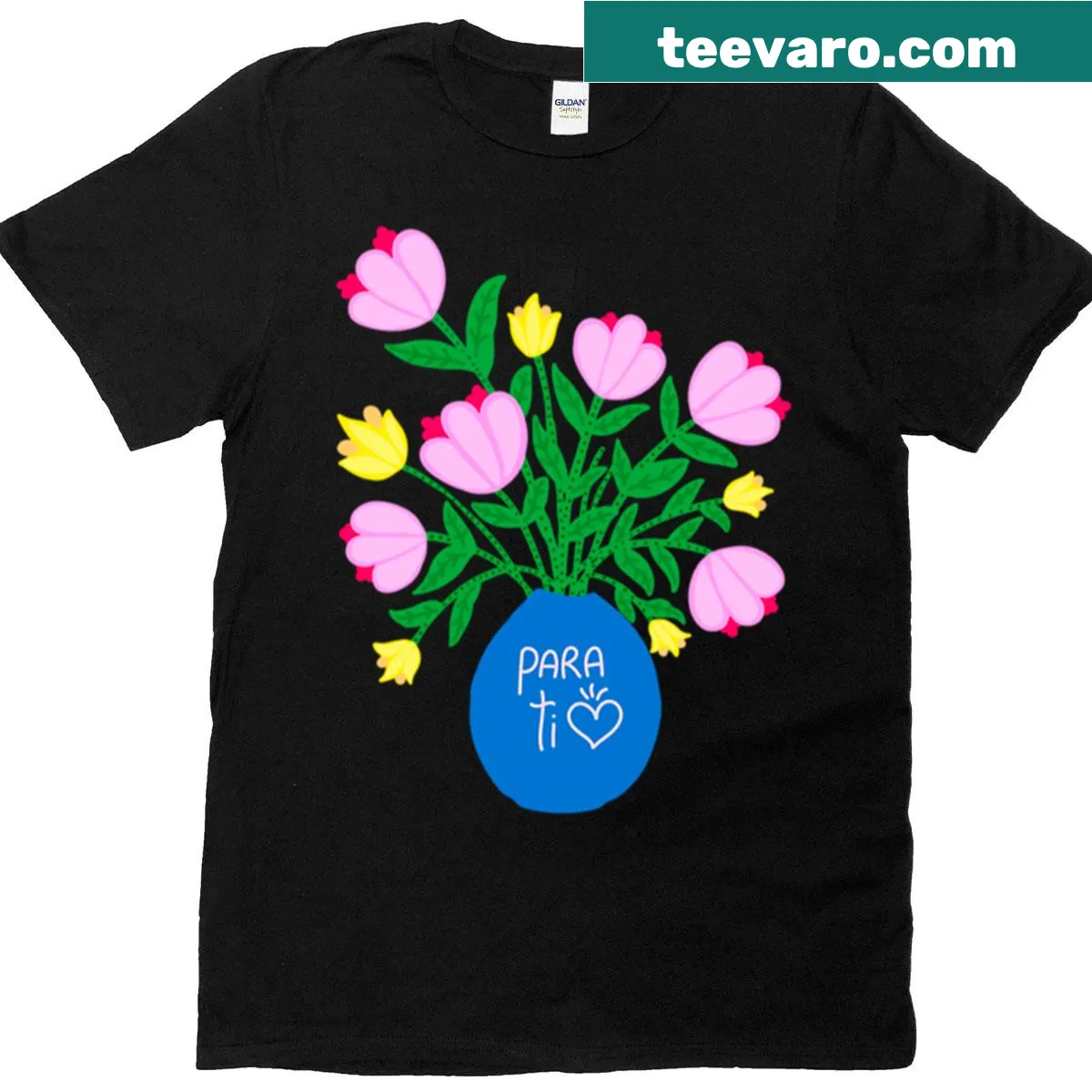 Heartfelt floral sticker design t-shirt — on a men's t-shirt