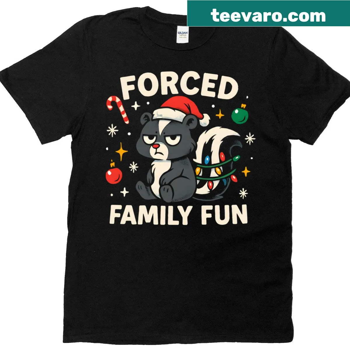 Sarcastic skunk design t-shirt for Christmas — on a men's t-shirt