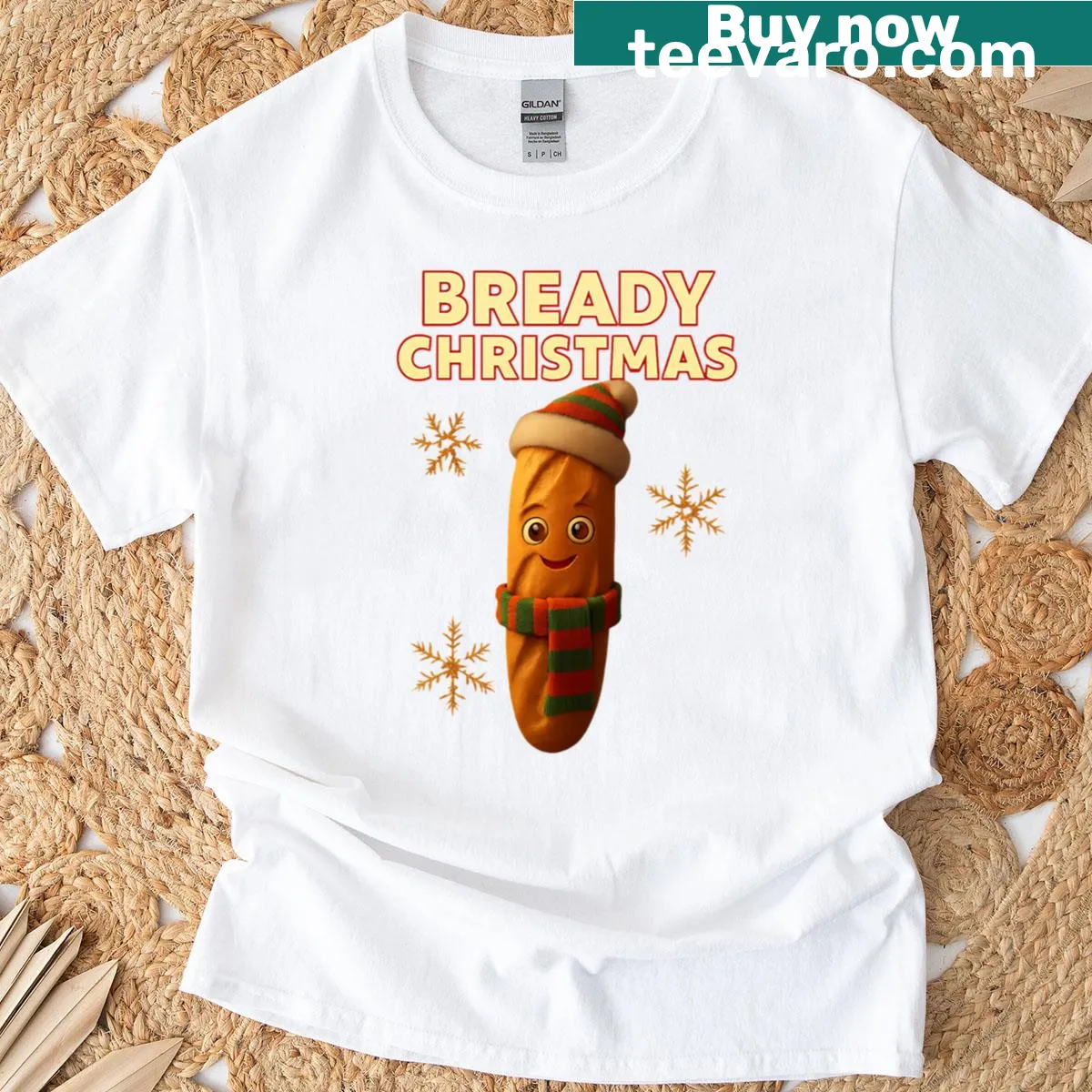 Cute Christmas-themed t-shirt featuring a whimsical baguette design — on a men's t-shirt