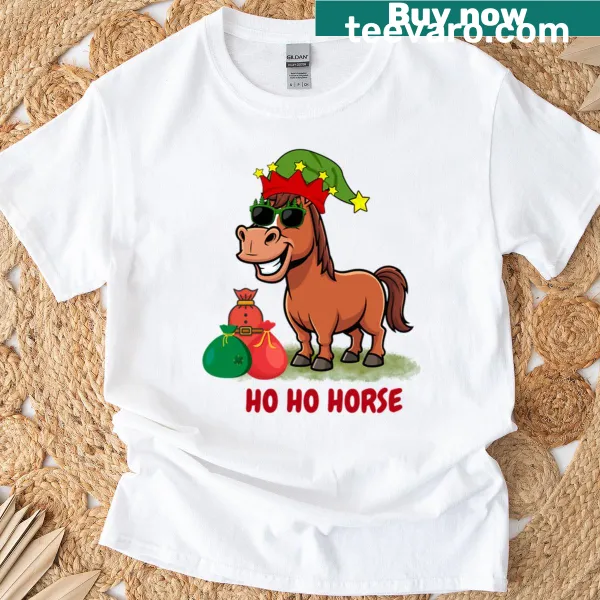 T-shirt with humorous horse illustration and Christmas gifts