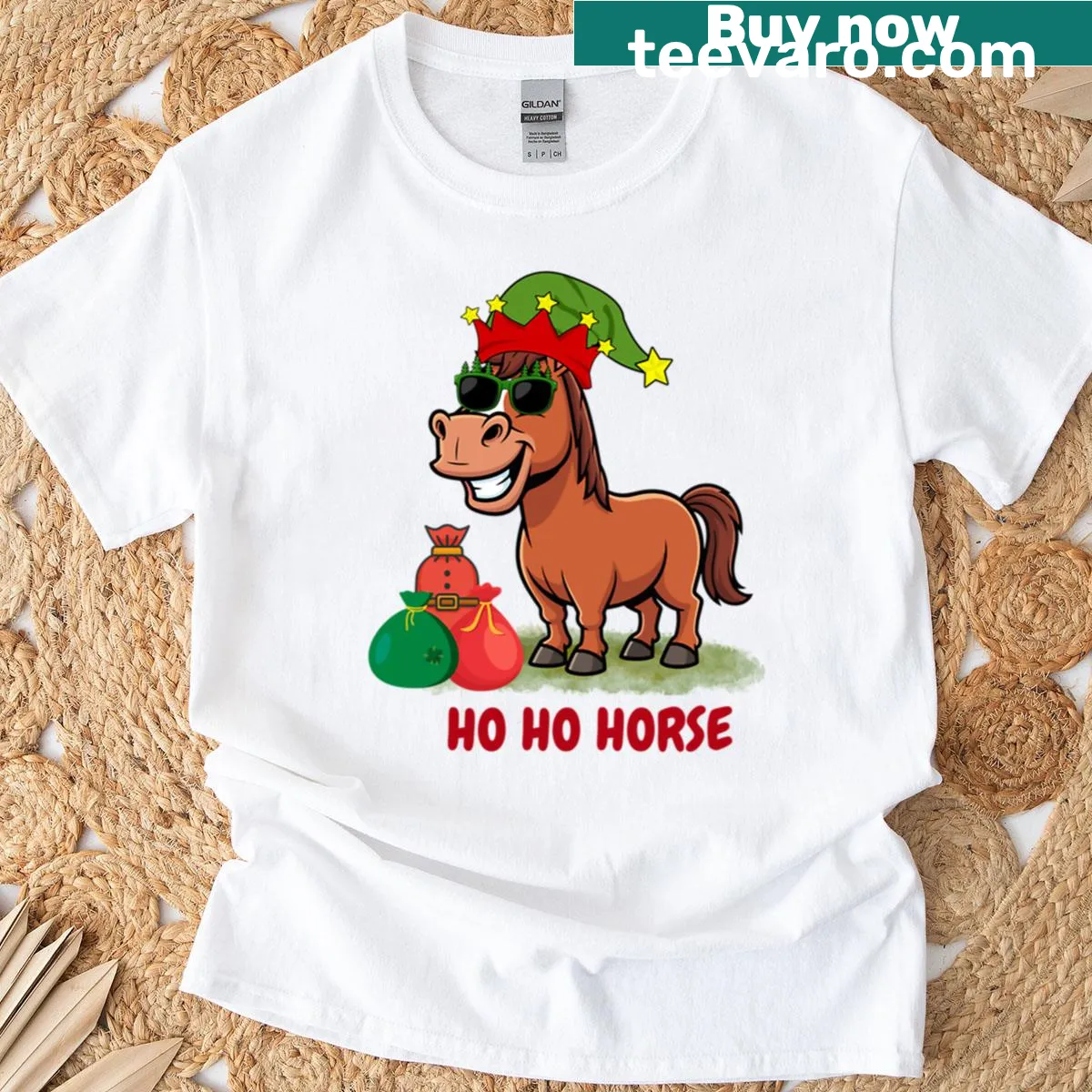 T-shirt with humorous horse illustration and Christmas gifts — on a men's t-shirt