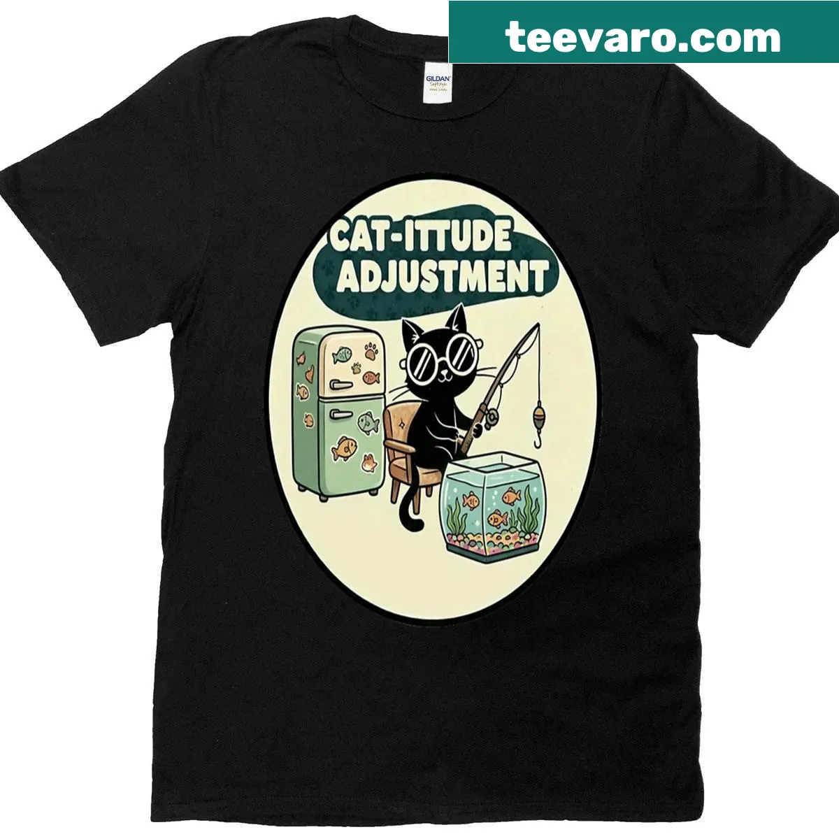 Funny cat-themed text graphic T-shirt — on a men's t-shirt