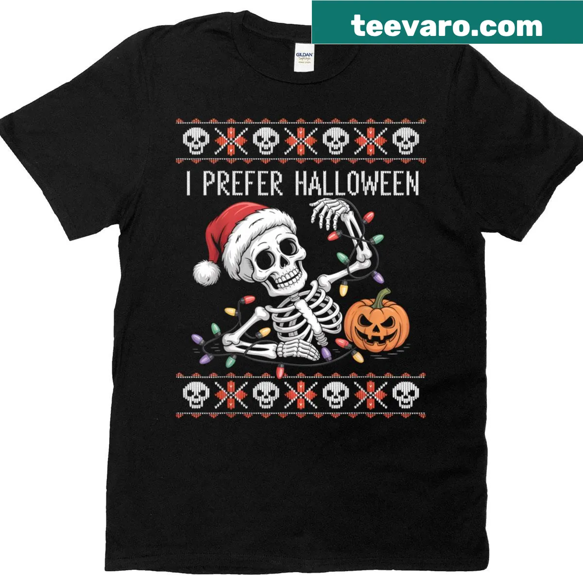 Humorous Halloween themed Christmas T-shirt — on a men's t-shirt