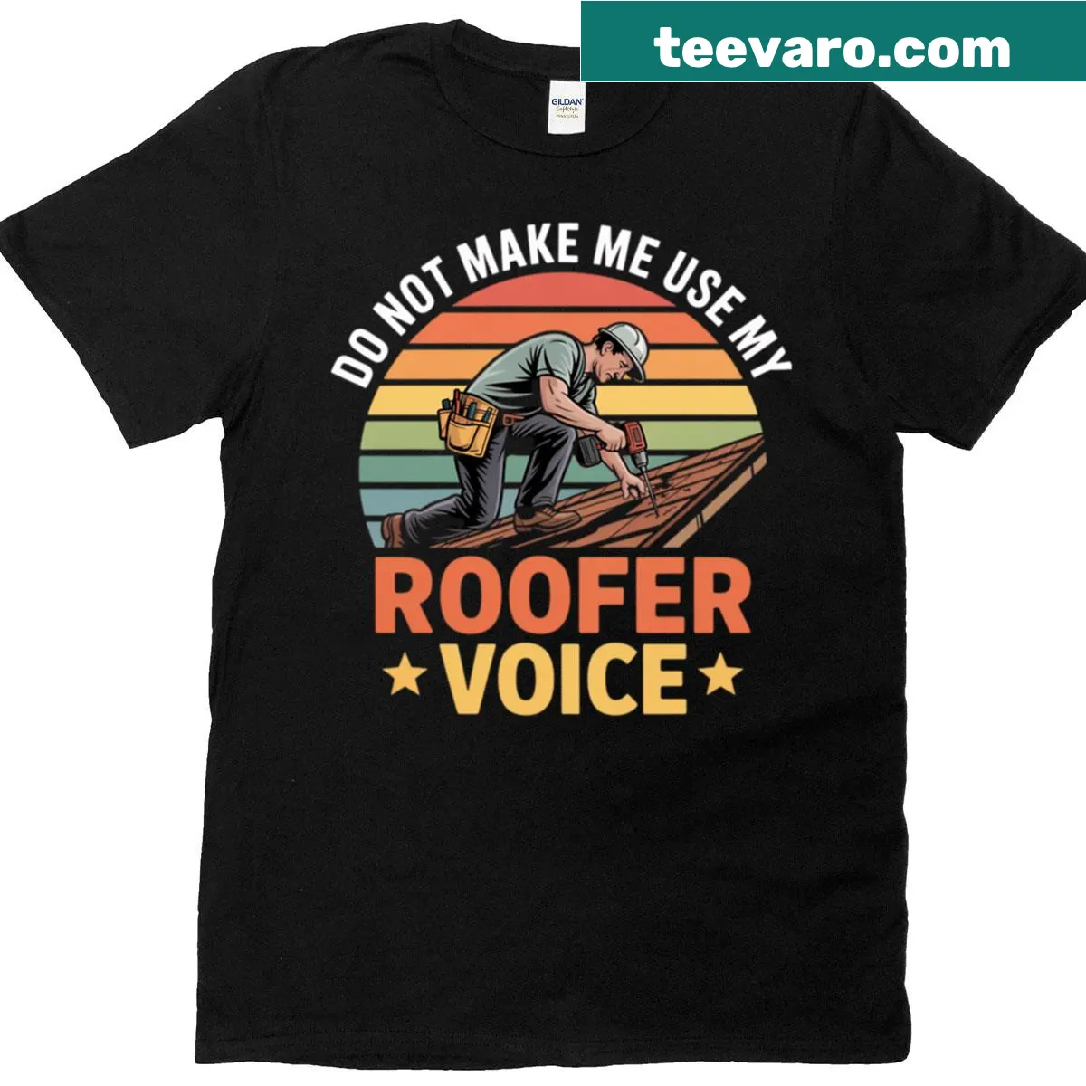 Vintage distressed roofer t-shirt with humorous voice design — on a men's t-shirt